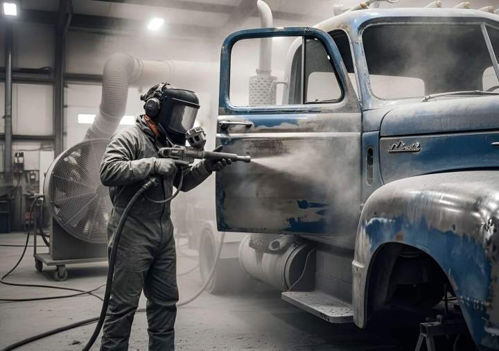 Precision sandblasting to remove rust and prepare surfaces